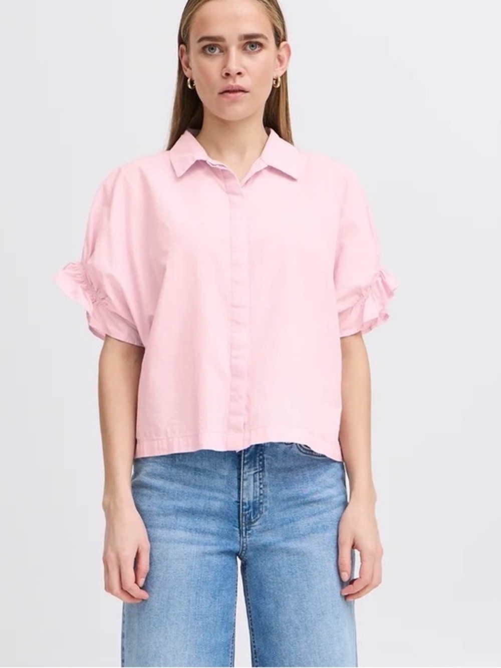 ICHI EU 40/ 10 Blouse 'IHSAMI' in Rose with ruffle sleeves